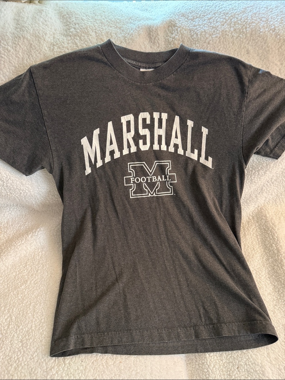 Marshall Black Short Sleeve Football Tee with White Logo